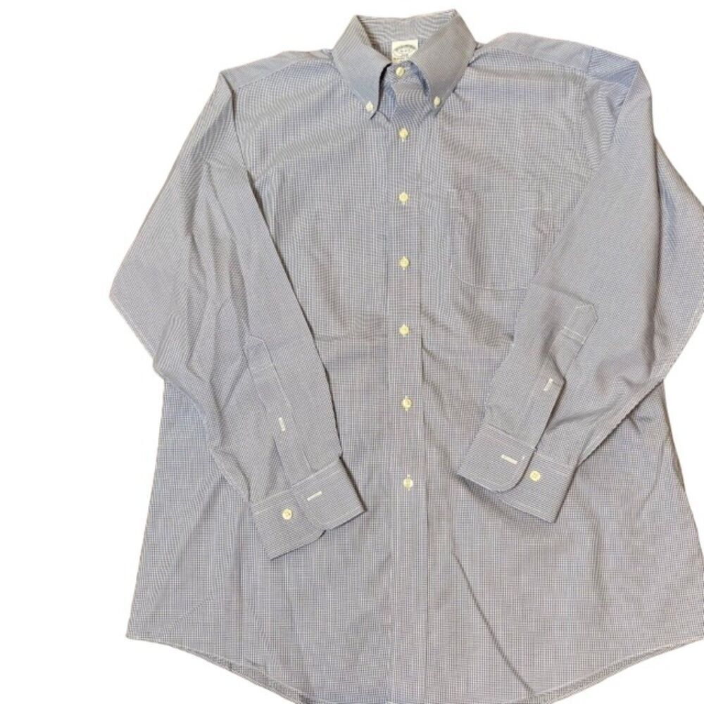 Brooks Brothers Men's Button Down Dress Shirt Blue and White Checked Neck 16 2/3